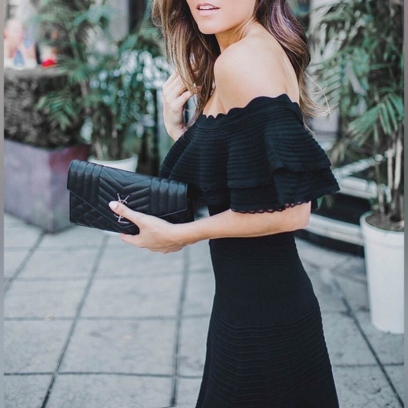 ELIZA J OFF SHOULDER RUFFLE KNIT BLACK SHEATH DRESS Black - Picture 5 of 14